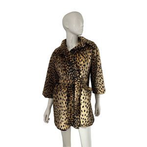 1950’s-1960’s Vintage Faux Leopard Fur Short Rope Wrap Coat with waist belt and